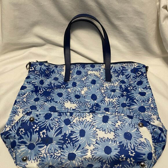 Prada Donna Shopper Tote Bag Blue Floral Nylon and Leather New - Picture 5 of 9